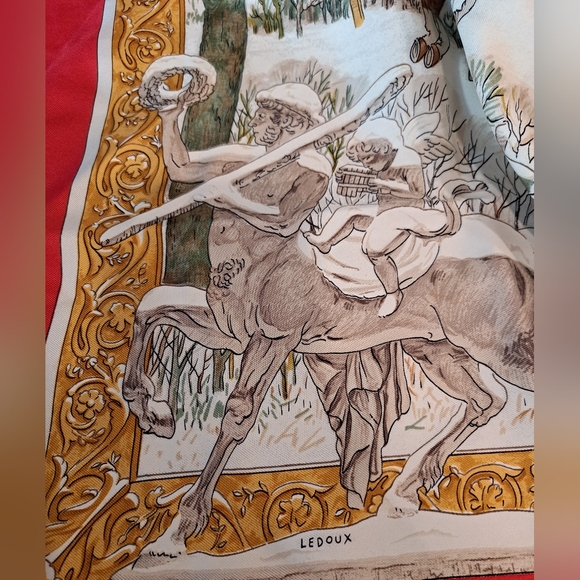 Hermes Red and Gold Equestrian Scarf - Picture 7 of 14